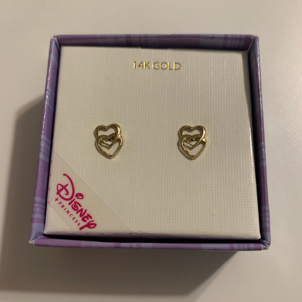 14K Disney Princess Double Open Hearts Gold Earrings